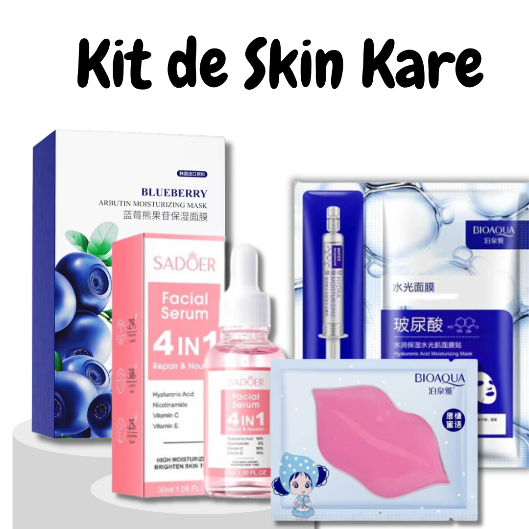 Kit Completo Skin Care 4 en 1 - Sérum + Mascarillas + Tratamiento Labial